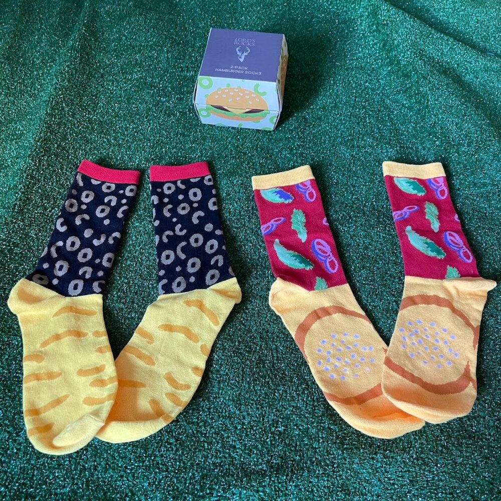 Lord's Rocks American Hamburger Junk Food 2 Pairs Pack Gift Box Socks OS NEW